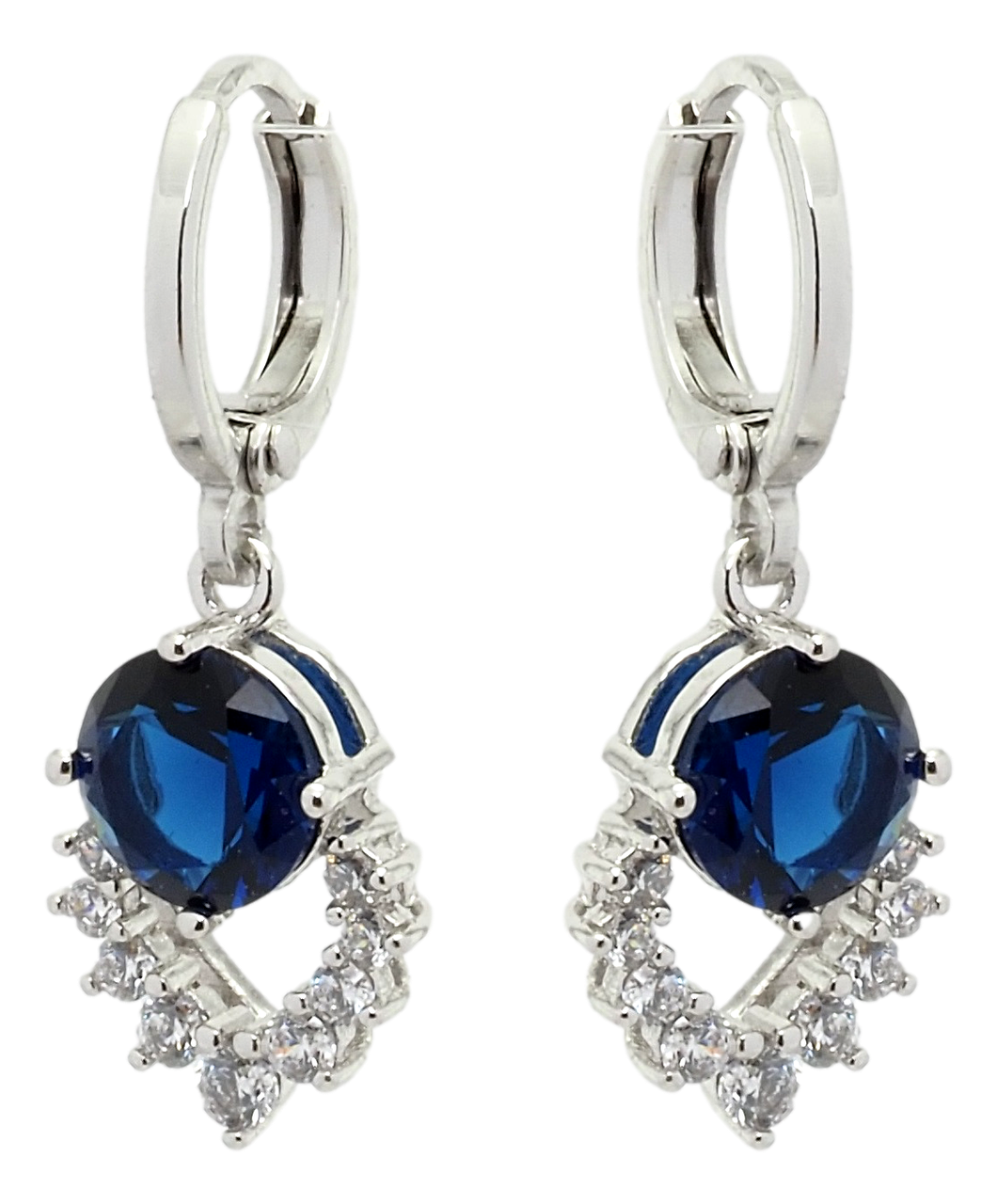 

Серьги ХР Родий колечки "Подвески с синими кристаллами"