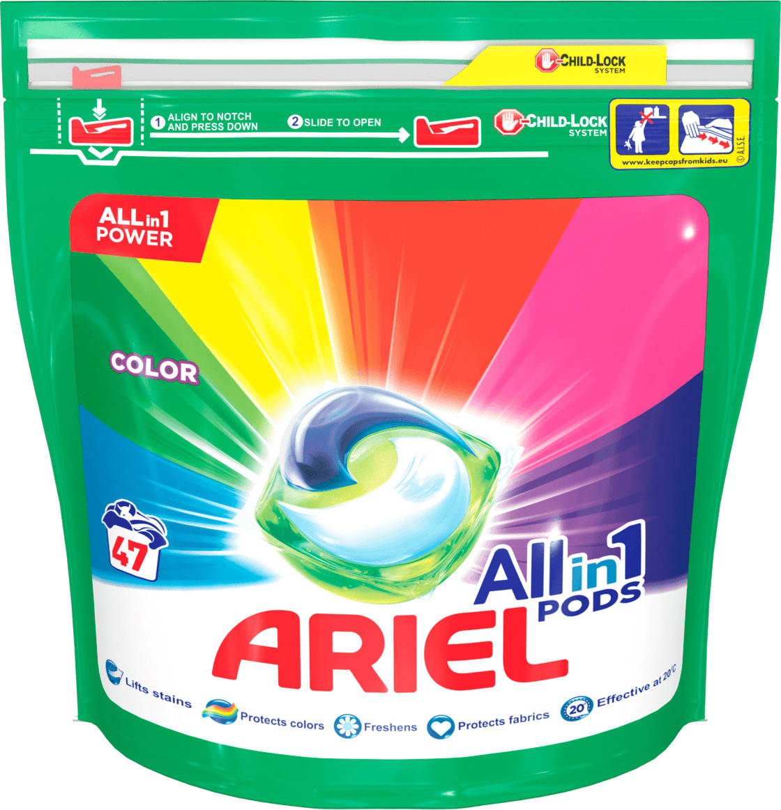 

Капсулы для стирки цветной одежды Ariel Pods All in 1 Color 47 шт