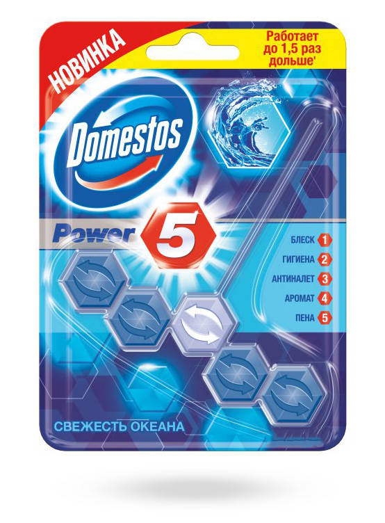 

Очищающий блок для унитаза Domestos Power 5 Свежесть океана 55 г