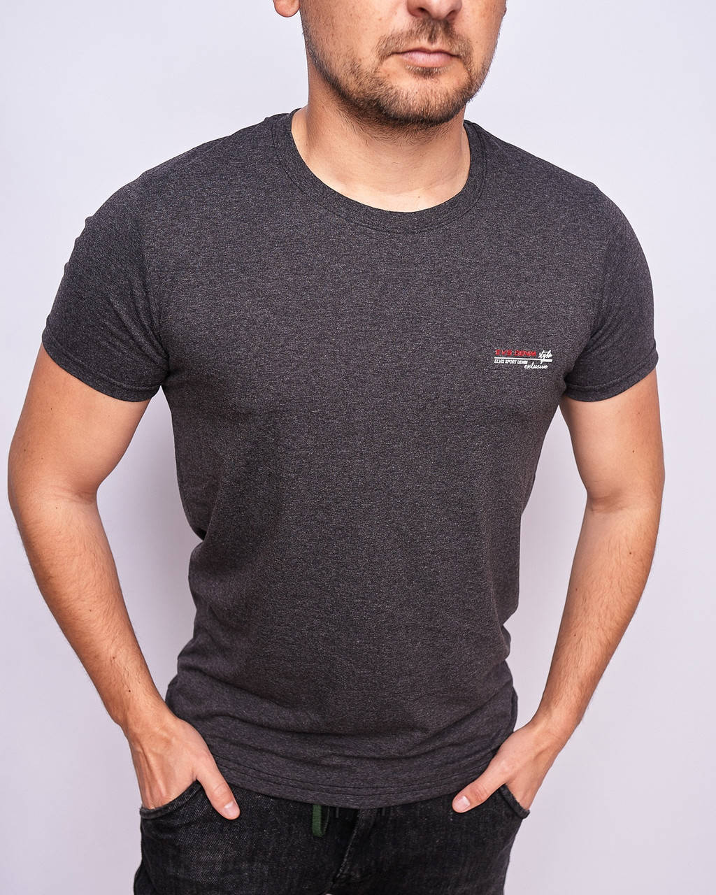 

Футболка мужская тёмно-серая стрейч котон