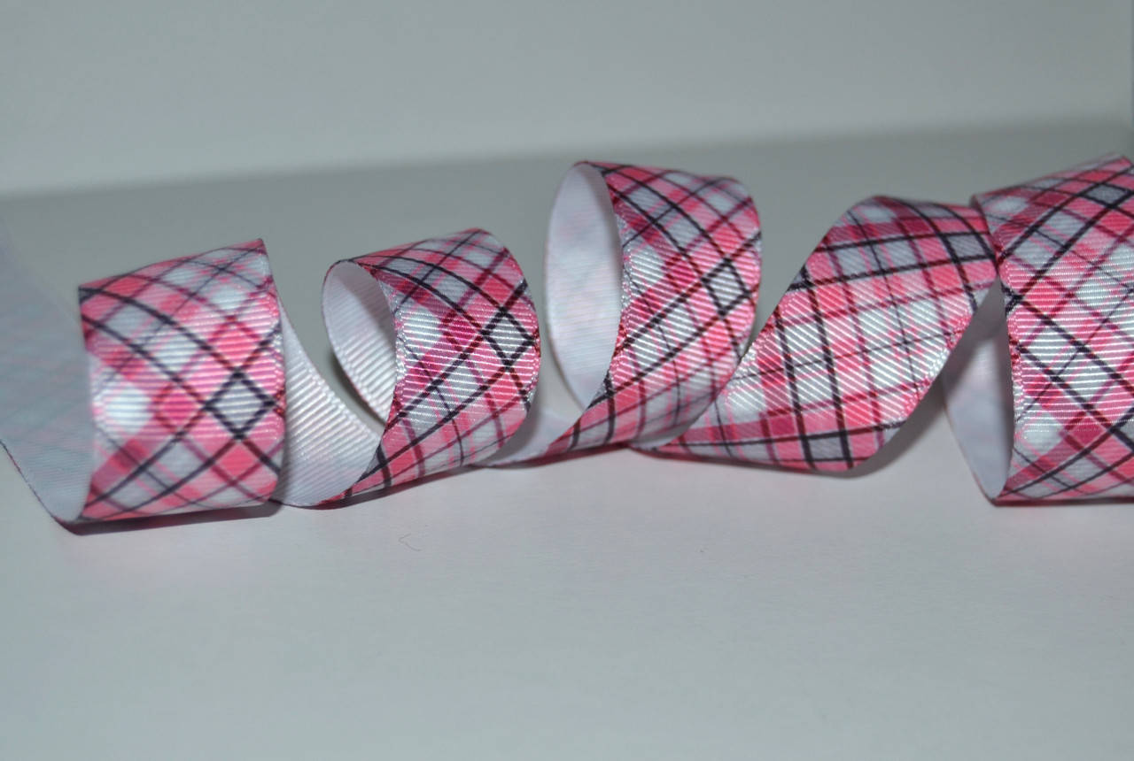 

Стрічка репсова 2,2см, клітинка, колір- бордово-рожевий