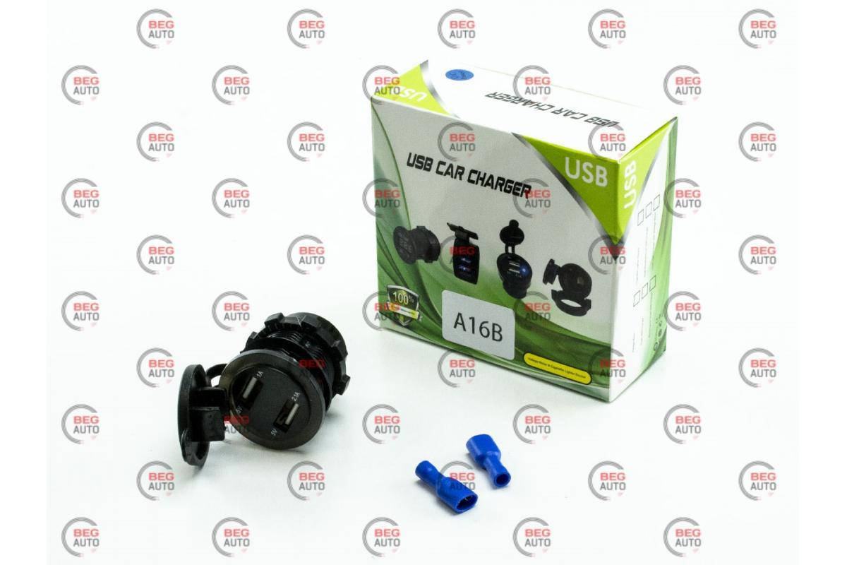 

Гнездо врезное 2 USB 1A+2,1A, 12-24В, крышка, с вольтметром и подсветкой синей