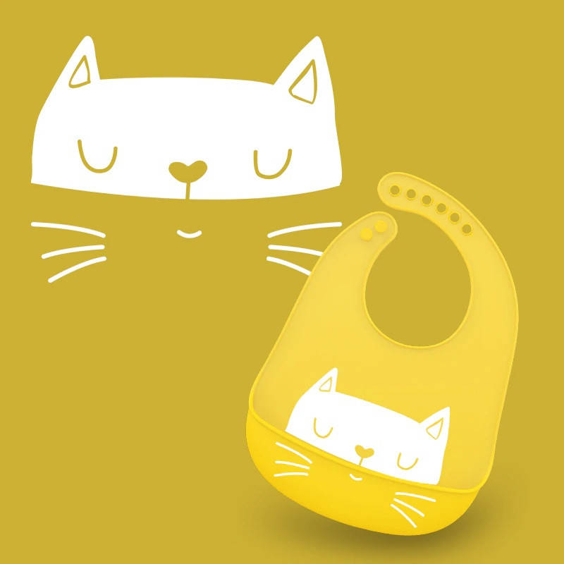 

Слюнявчик силиконовый с карманом Котик Желтый