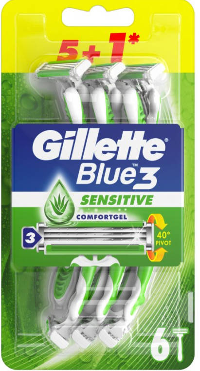 

Набор одноразовых станков Gillette Blue3 Sensitive 6 шт, Синий