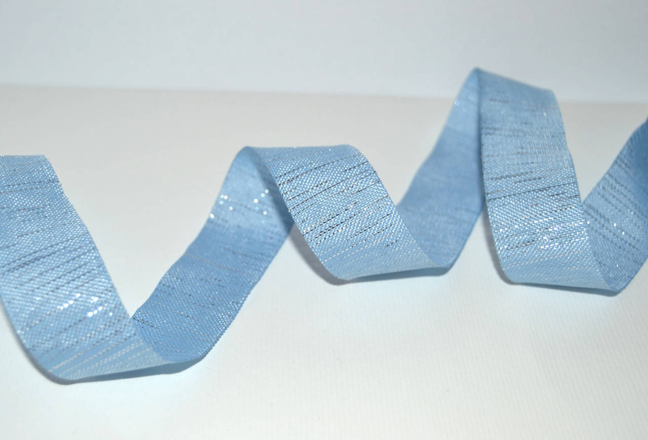 

Стрічка під льон зі срібним люрексом, 2,5см, кольор-голубий, Голубой