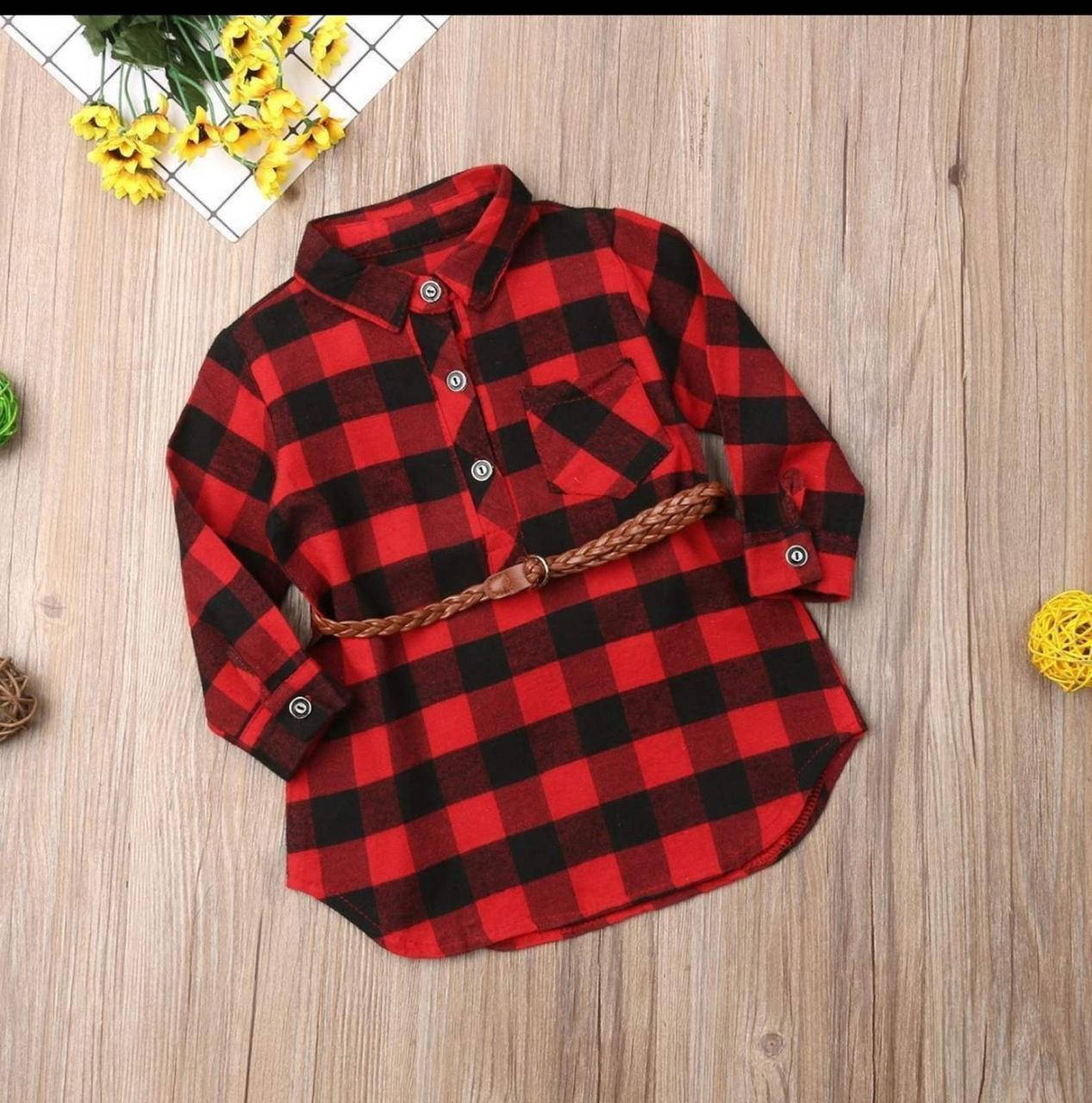 

Платье-рубашка для девочки в красную клетку на 3,5,6 лет, Красный