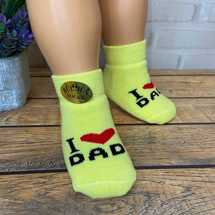 

Носки детские махровые I love dad 0-6 месяцев желтые, Желтый