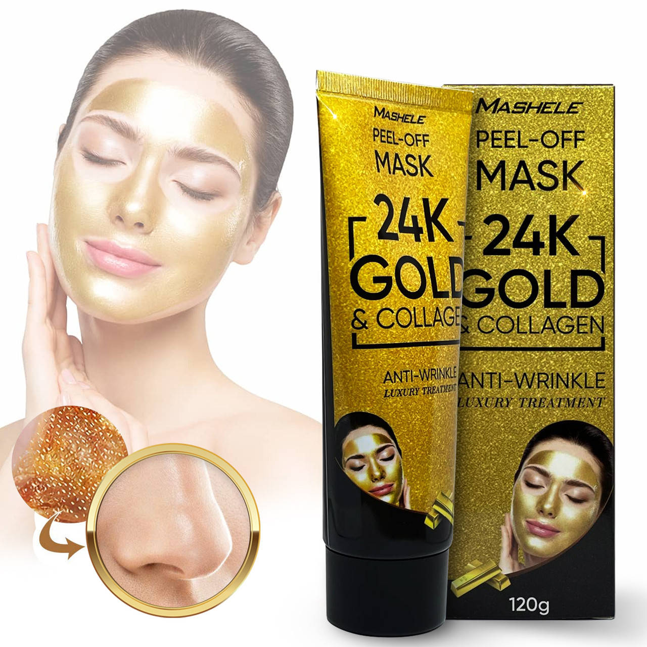 

Золотая маска-пленка MASHELE Peel-Off 24K Gold пилинг тонизирует кожу от угрей прыщей морщин