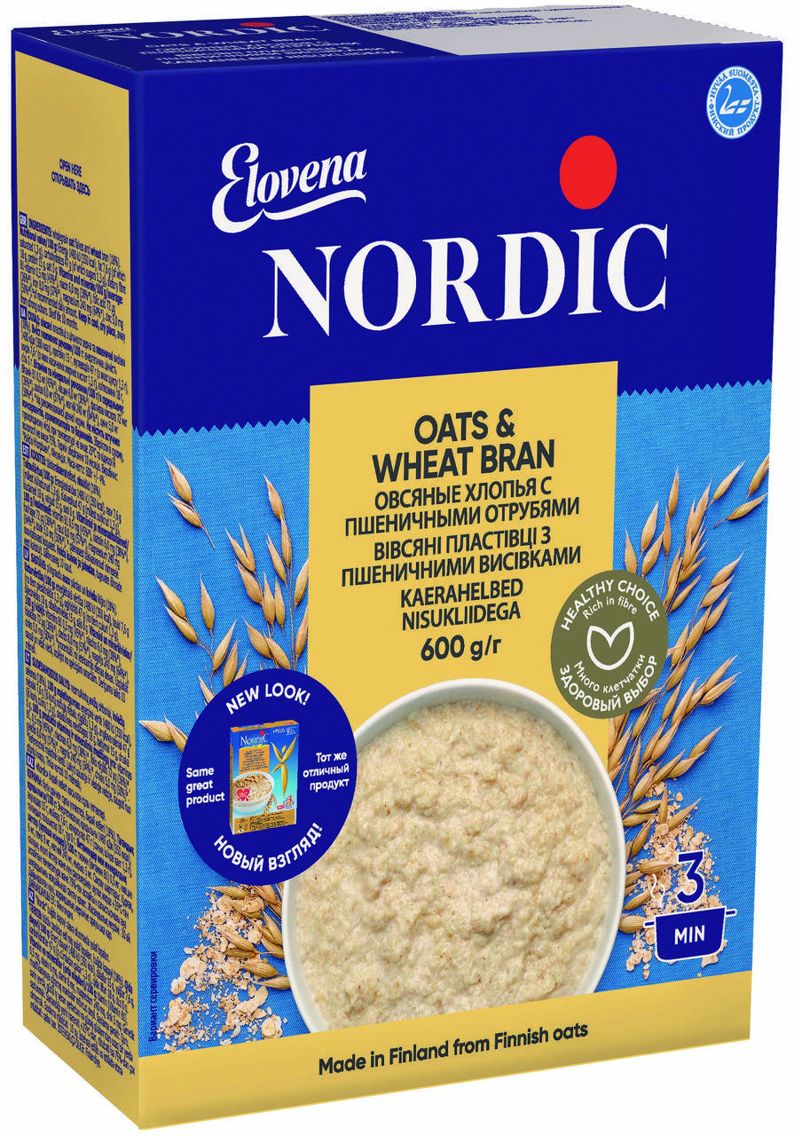 

Овсяные хлопья с пшеничными отрубями NORDIC 600г, (10шт/ящ)