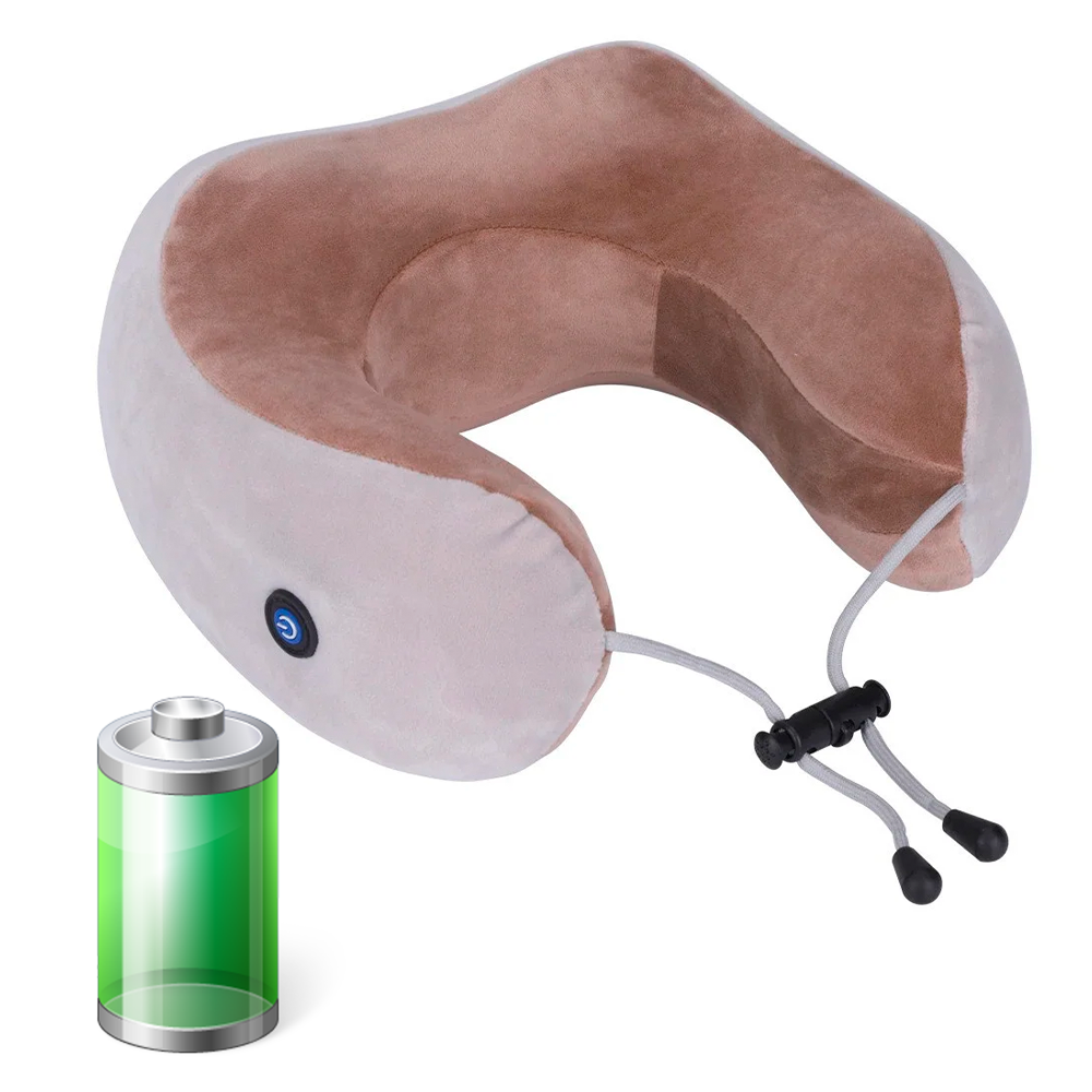 

Массажная подушка для шеи с памятью U-Shaped Vibration Pillow от батареек, Бежевый