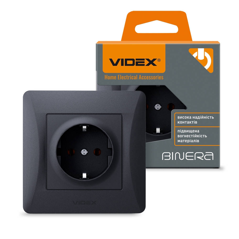 

Розетка VIDEX Binera с заземлением черный