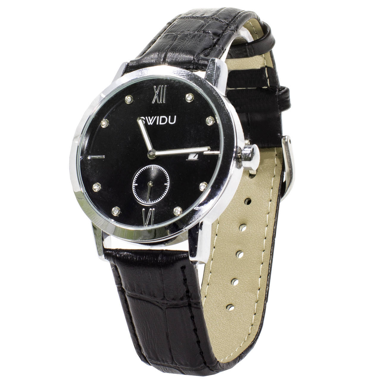 

★Часы SWIDU SWI-018 Black с двумя циферблатами наручные мужские инкрустация камнями