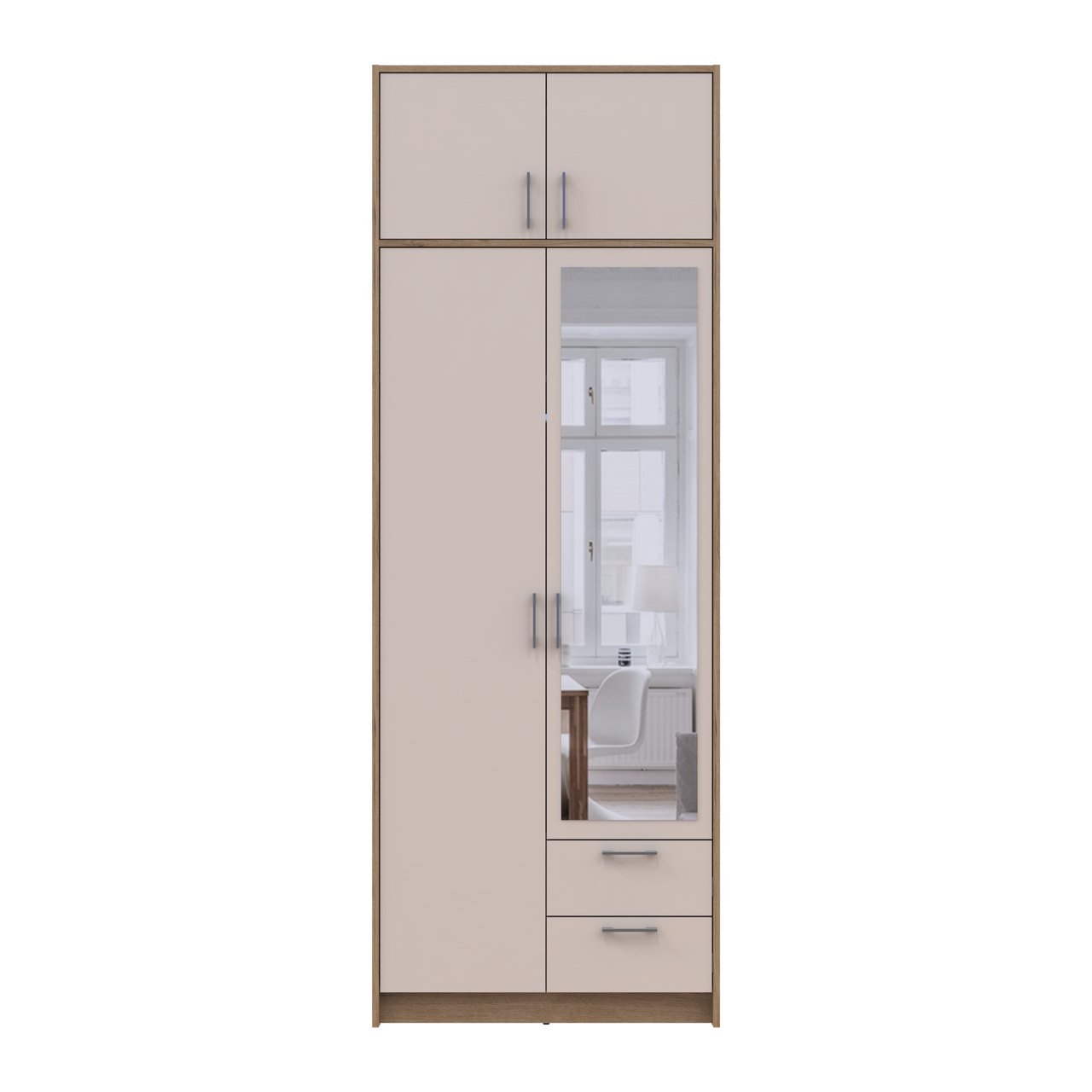 Розпашна Шафа для одягу Doros Ронді з антресолею та дзеркалом Дуб Артізан/Кашемір 2ДСП 82х52х236 (80737811) 4