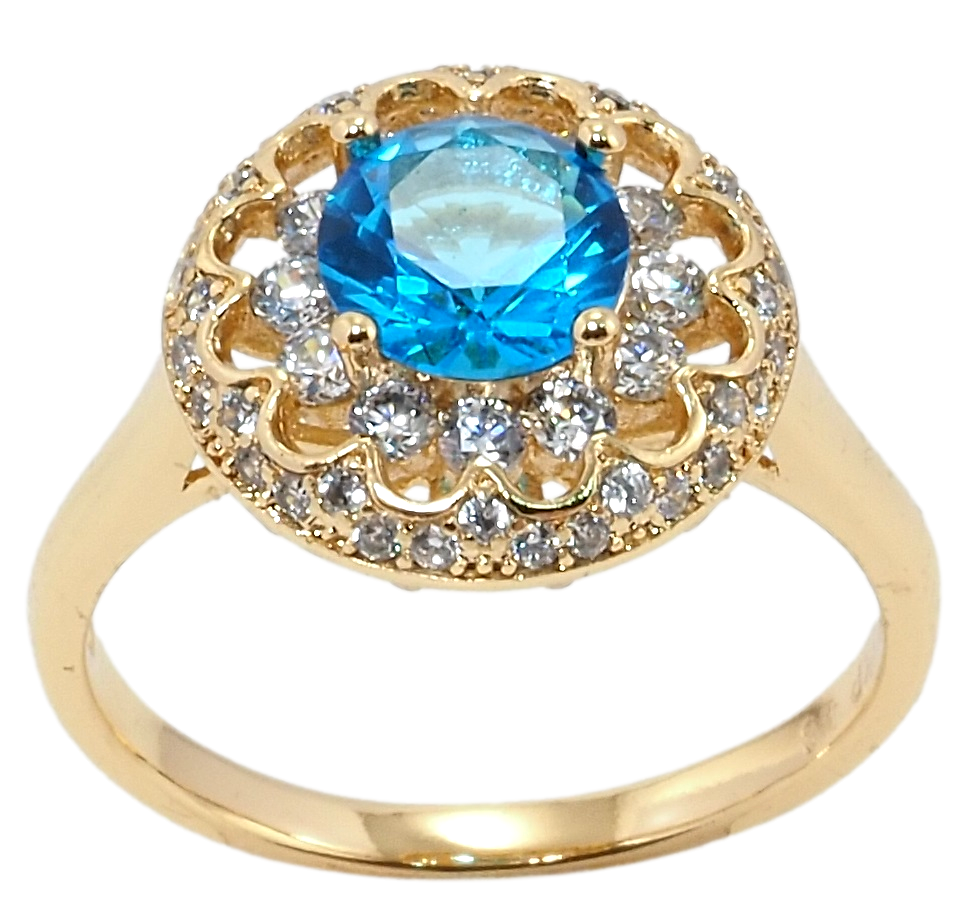 

Кольцо Xuping Позолота 18K "Голубой фианит в изящном обрамлении циркония" р.16,17,18,18.5,19.5