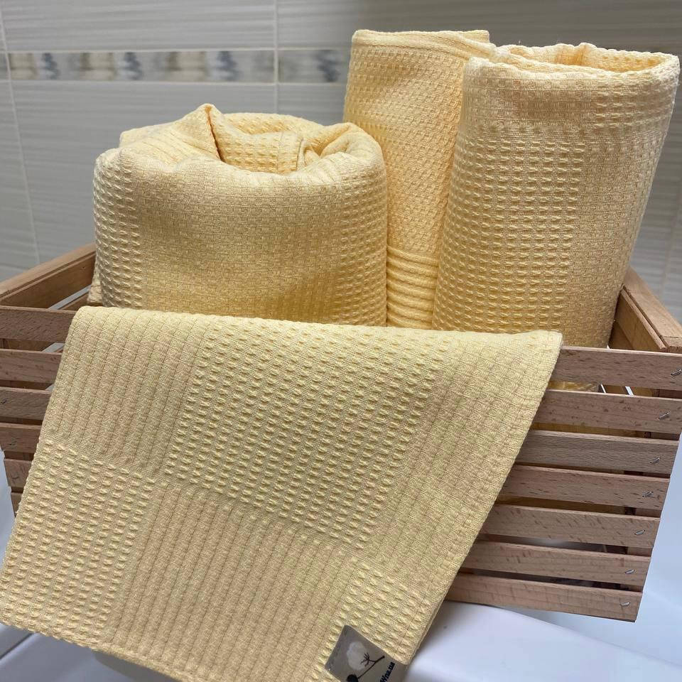 

Вафельное полотенце лимонного цвета из натурального хлопка (50*30 см), Лимонный