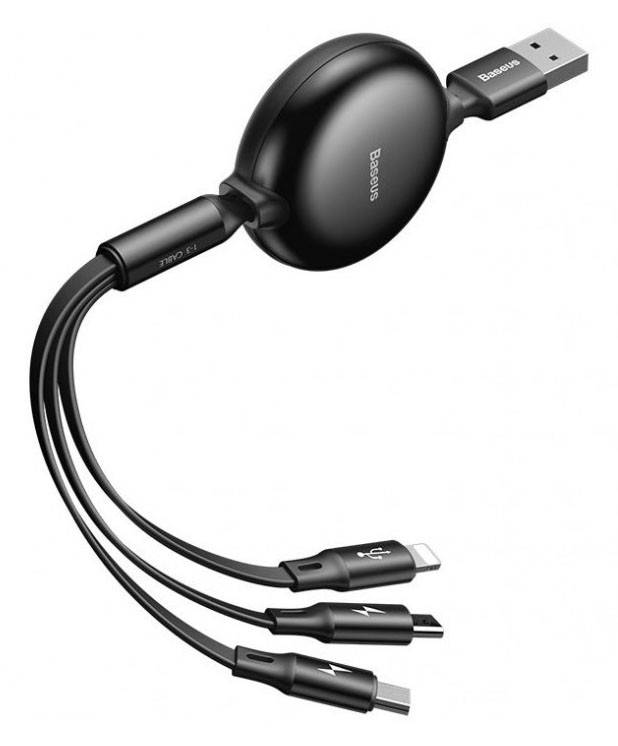 

Кабель для зарядки телефона/смартфона 3в1 Baseus USB-Micro+Lightning+Type-C 3.5А 1.2 м (CAMLT-ZY01)