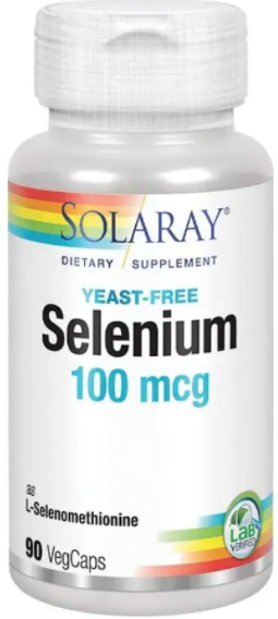 

Селен без дрожжей, Selenium, Solaray, 100 мкг, 90 вегетарианских капсул