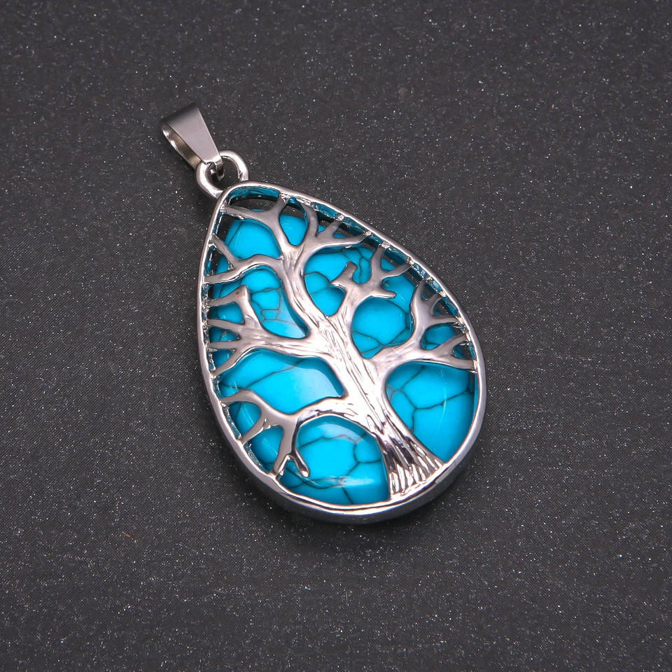 

Кулон из натурального камня Бирюза в оправе капля "Дерево" d-25х39мм