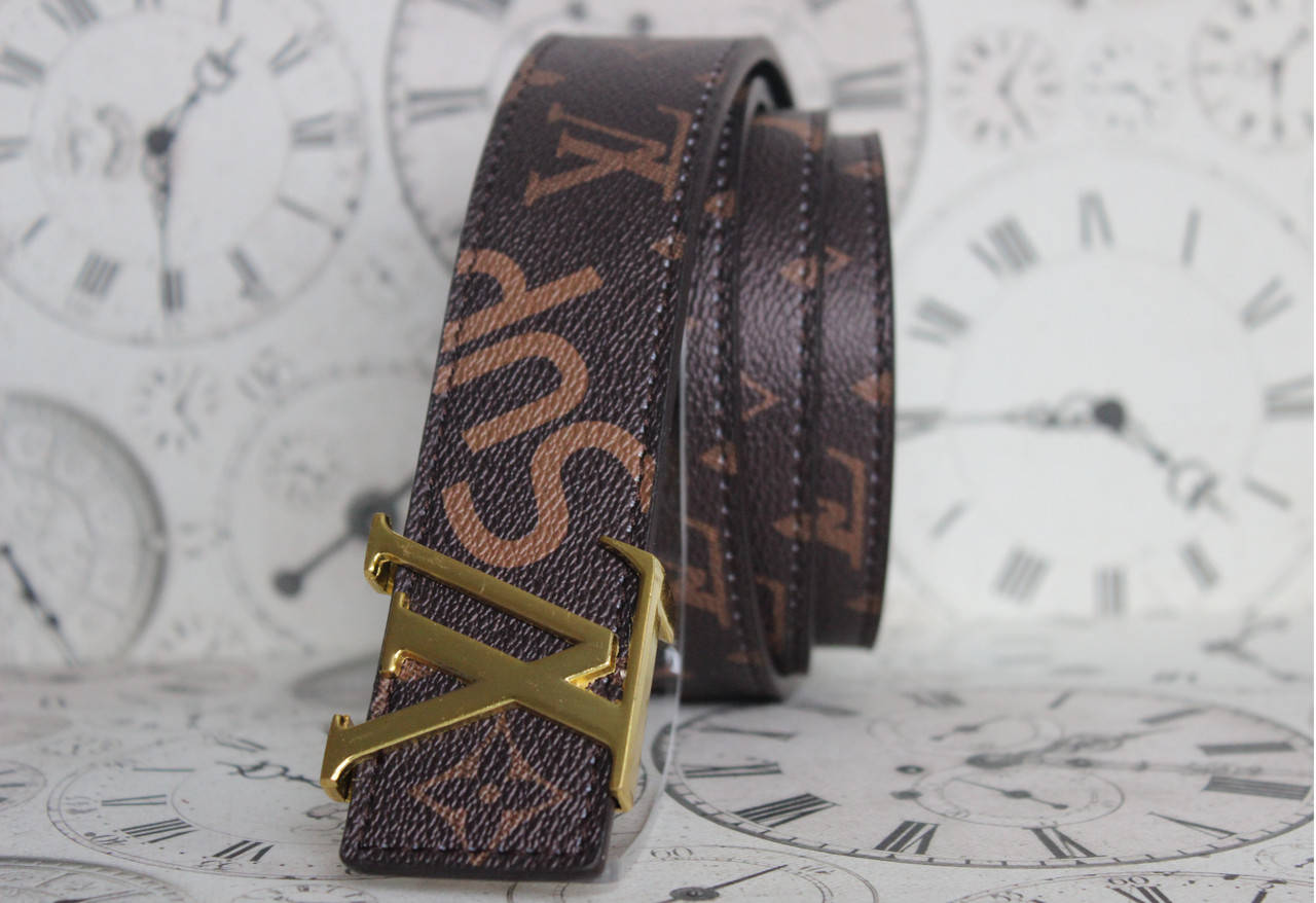 

Ремень брендовый Louis Vuitton × Supreme "New collection" золотая пряжка, Коричневый