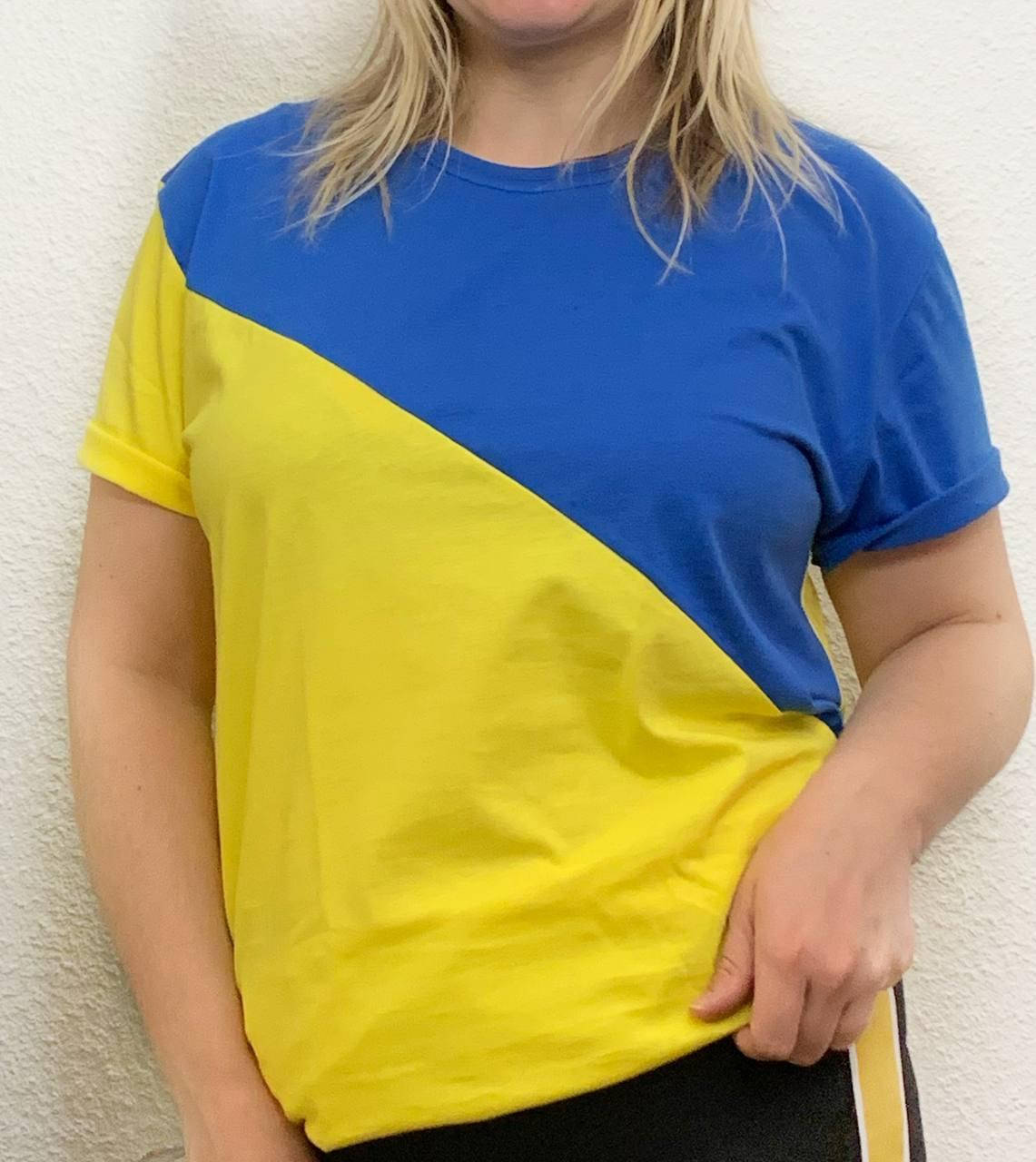 

Женская патриотическая футболка «Флаг Украины»,Патриотические футболки с Украинской символикой, Желтый