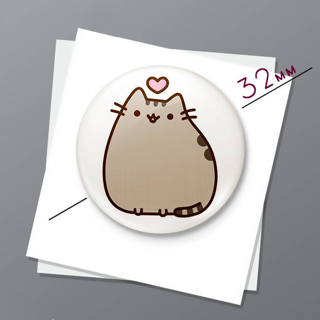 

"Кот Пушин с сердечком / Pusheen" магнит круглый Ø32 мм