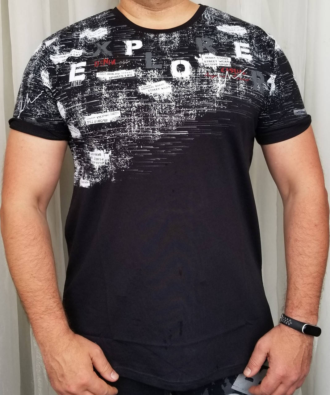 

Футболка мужская синий цвет из хлопка большого размера.