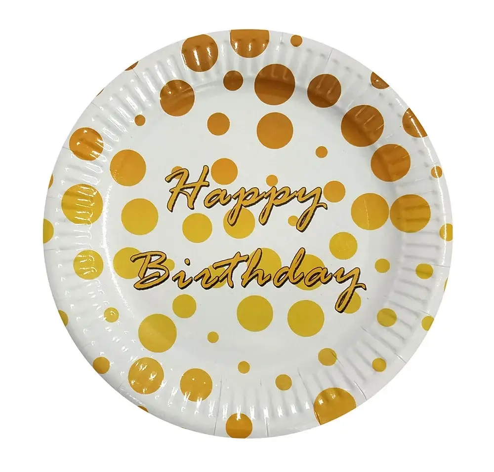 

Тарелки детские одноразовые Happy Birthday золотой горох 10 шт