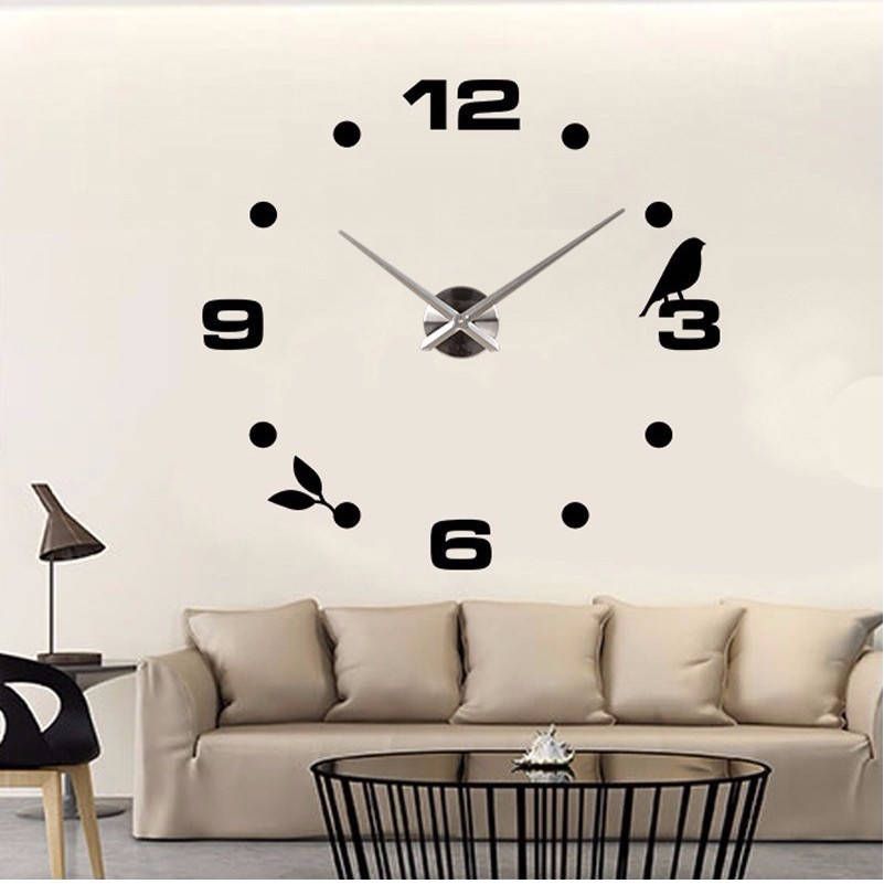 

Часы настенные 3D 100 см Птичка черные часы наклейки стикеры в детскую большие Timelike [Пластик]