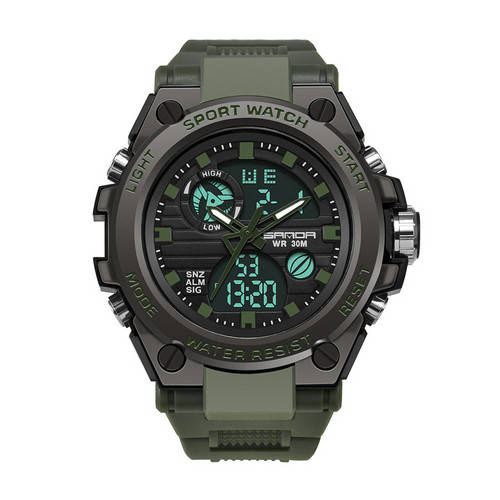 

Каучуковый ремешокЧасы Sanda 739 Green-Black, Спортивные, Женские-Мужские,