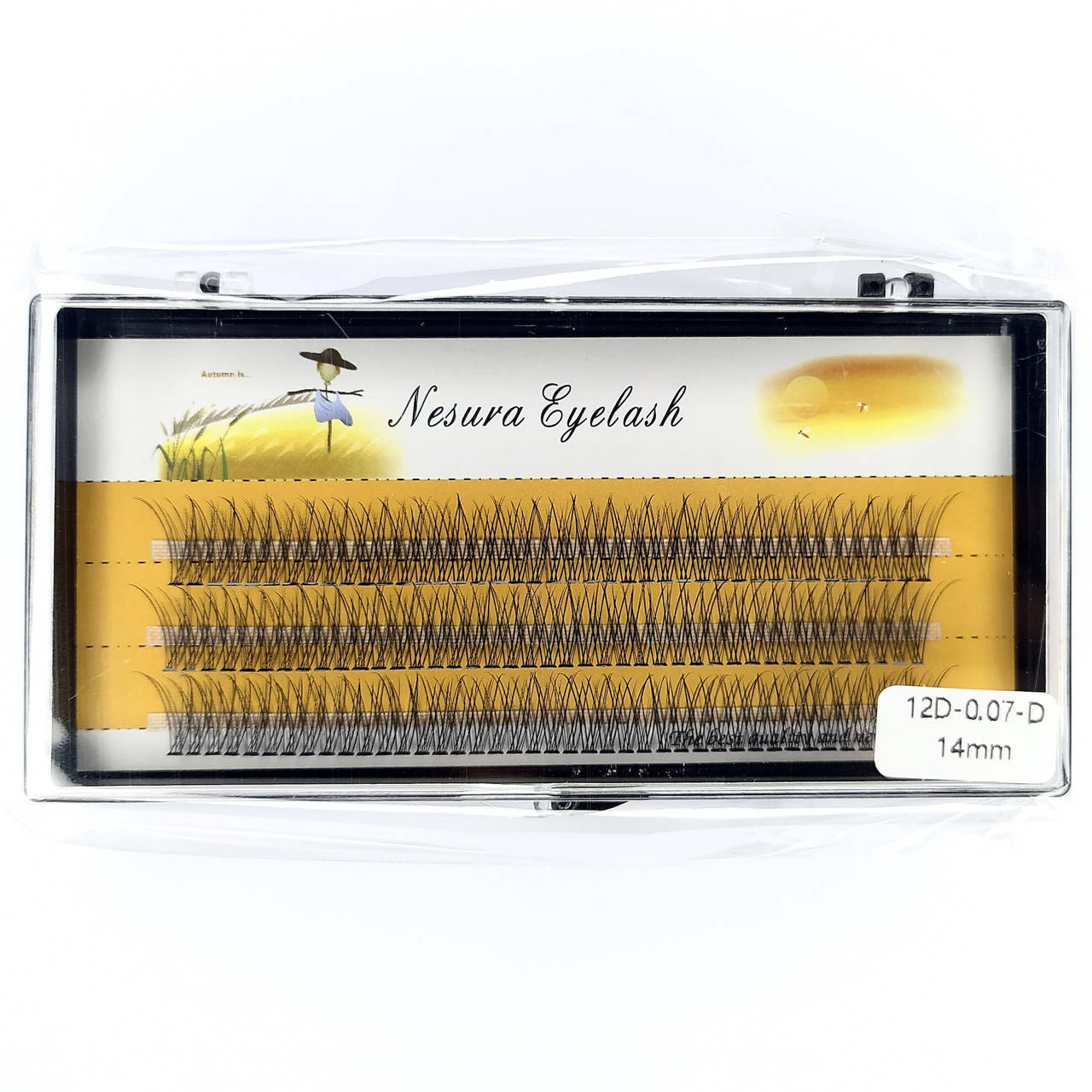 

Ресницы Nesura Eyelash 12D Ласточкин хвост, 14 мм, изгиб D, 0,07, 120 пучков Несура рыбий хвост, Черный