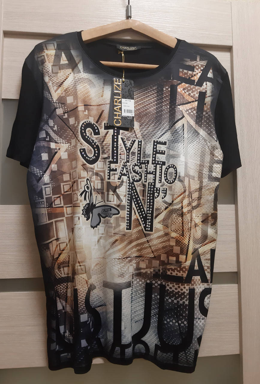 

Женская футболка с рисунком про-во Турция 50-52, 54-56 размер, Черный