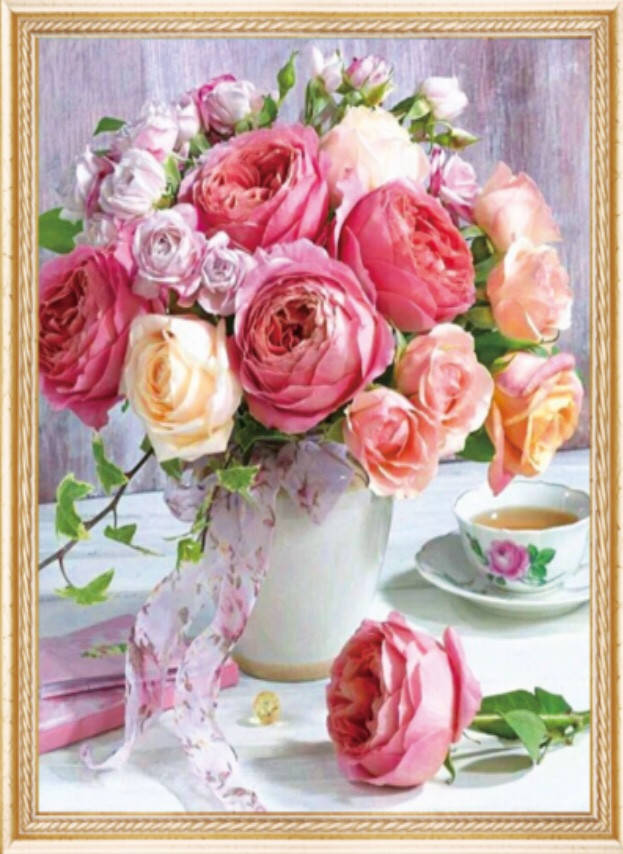

50*40см Пионы с розами, алмазная живопись, полная выкладка