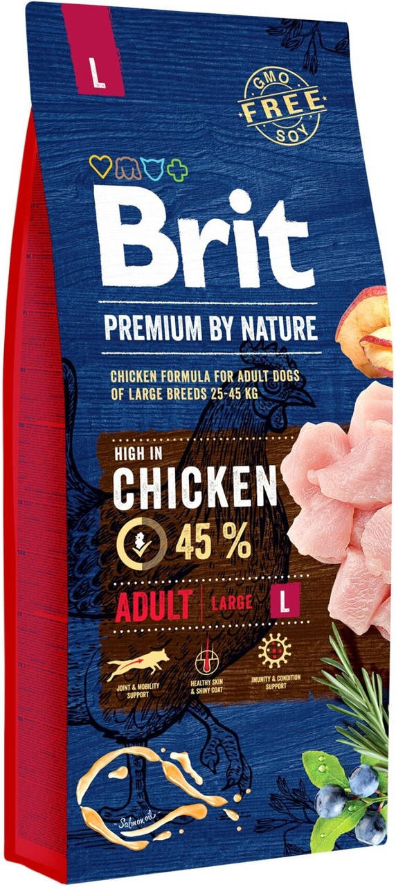 

Brit Premium by Nature Adult L Сухой корм с курицей для собак крупных пород 15 кг