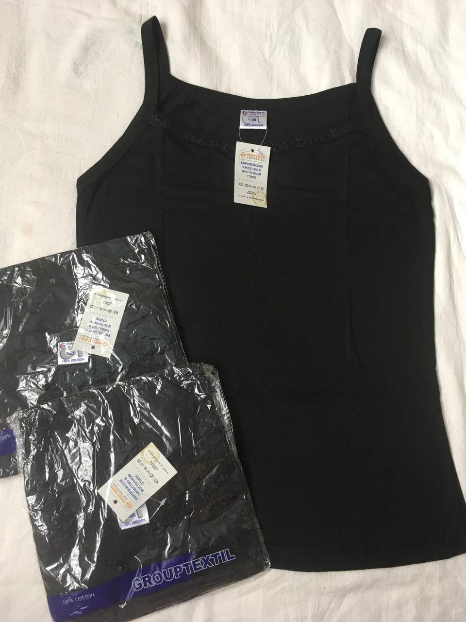 

Майка женская на тонких бретелях 48,50,52 ХЛОПОК. Узбекистан., Черный