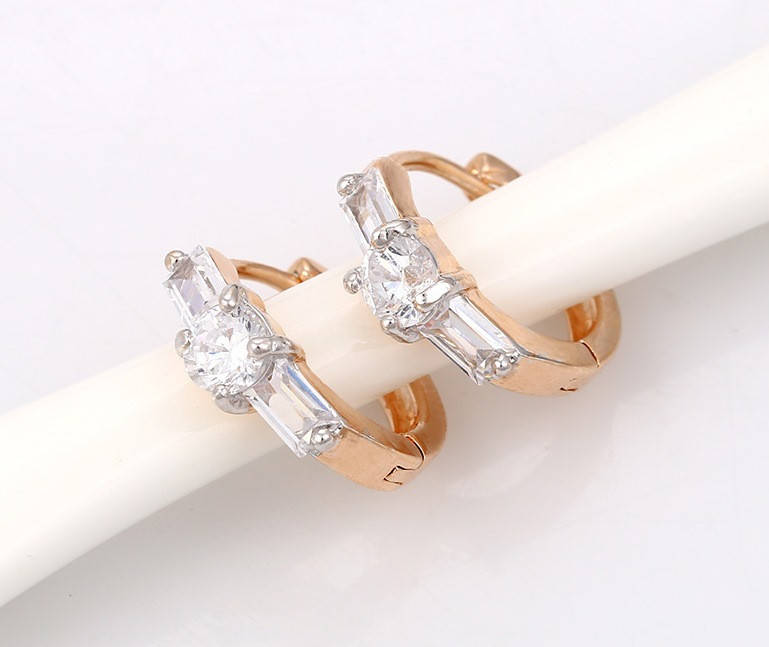 

Серьги кольца с багетной цирконием, позолота Xuping, 14К