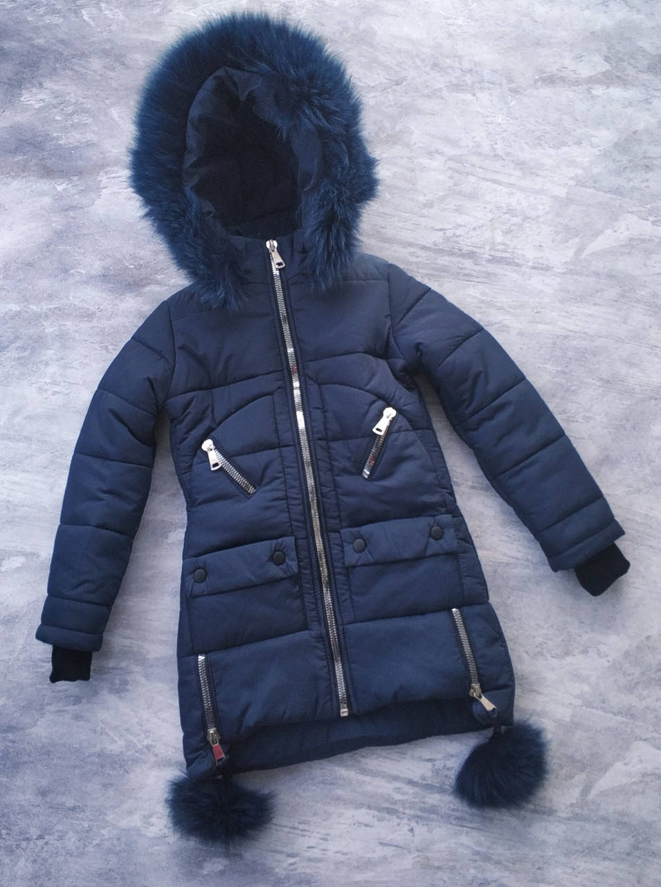 

Зимняя теплая длинная куртка для девочки,зимнее пальто,рост 128/134, см.замеры в ПОЛНОМ ОПИСАНИИ товара, Синий