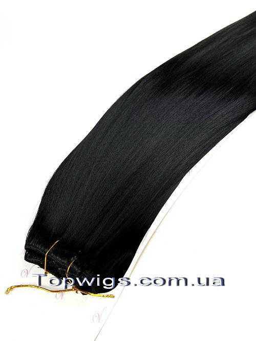 

Волосы на клипсах трессы Viola 70 СМ, 8 прядей на заколках термо, цвет 1 черный