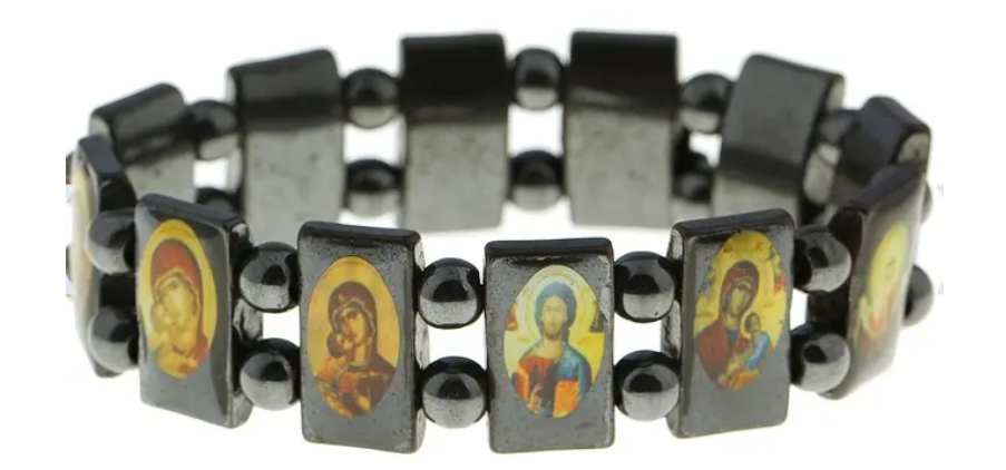 

Гематитовый браслет с иконами М 297