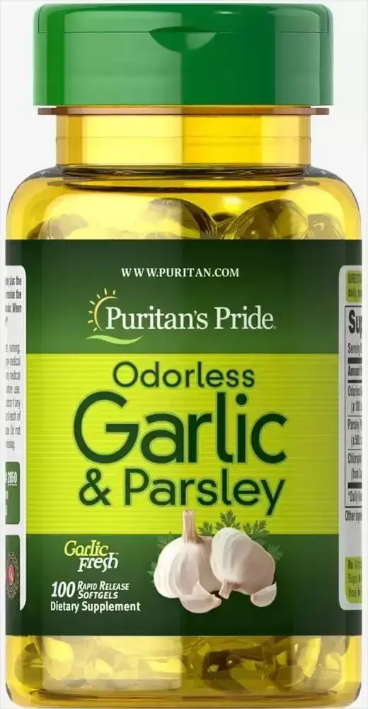 

Чеснок и петрушка без запаха, Odorless Garlic & Parsley, Puritan's Pride, 500 мг / 100 мг, 100 капсул