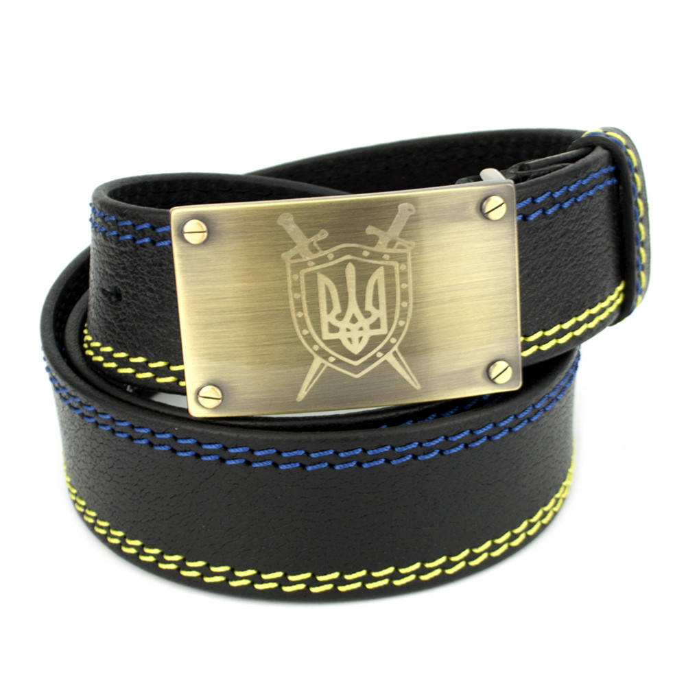 

Ремень мужской кожаный патриотичный с гербом черный JK-4070 (115 см)