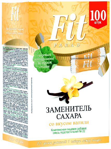 

Сахарозаменитель ФитПарад №22 в стиках (1:10) вкус Ваниль (50 грамм)