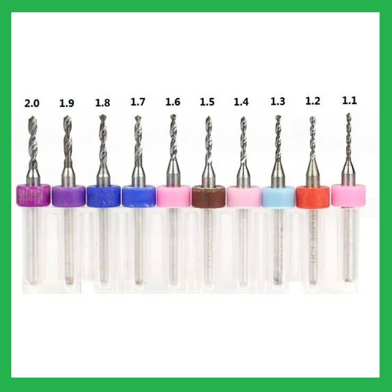 

Набор твердосплавных сверл 10шт от 1,1 мм до 2,0 мм