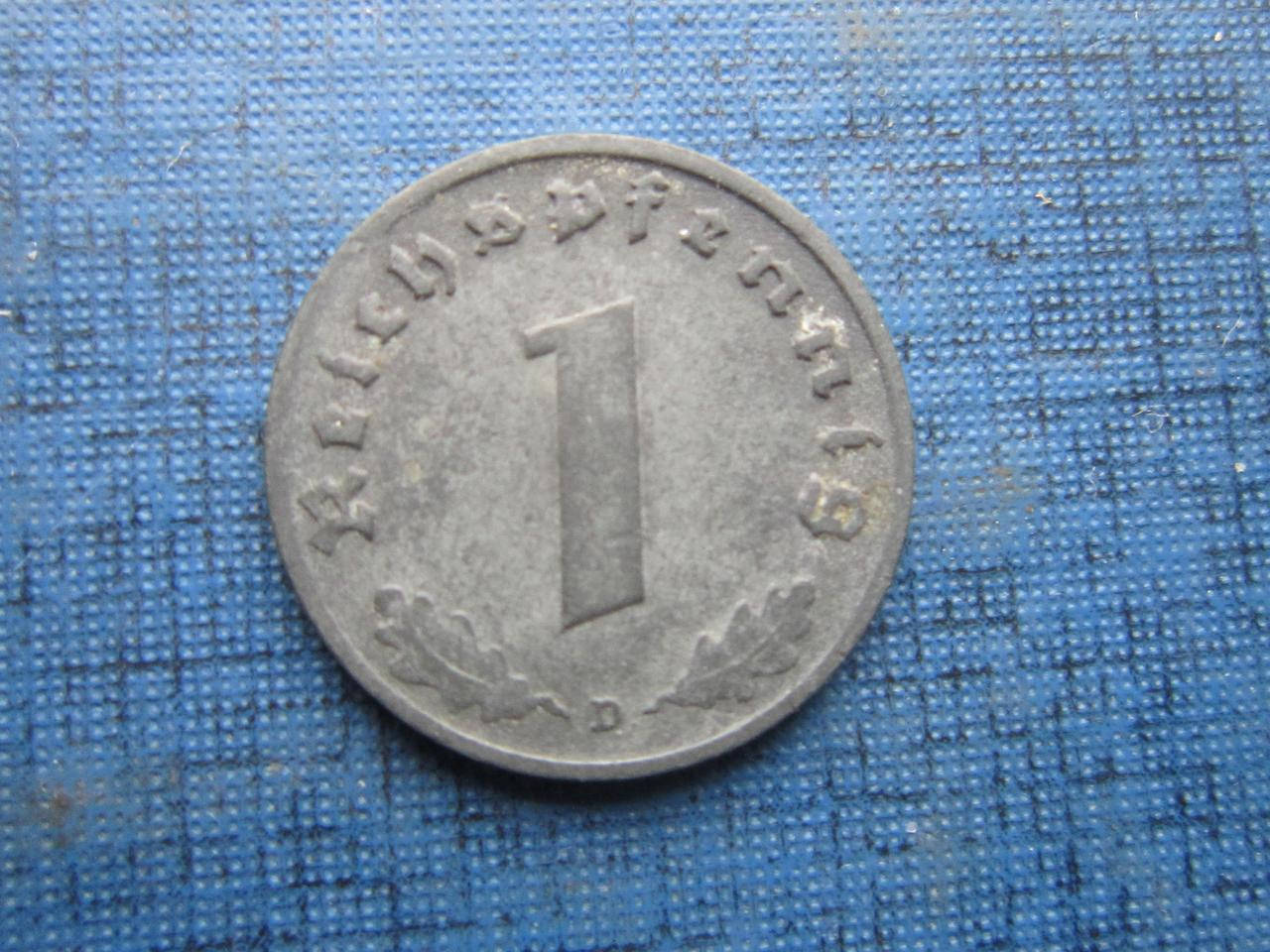 

Монета 1 пфенниг Германия 1943 D Рейх свастика цинк