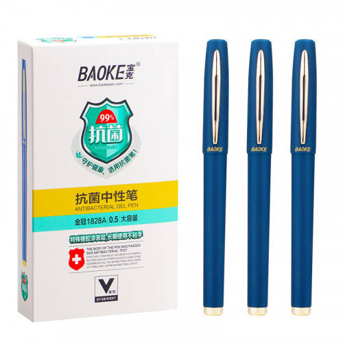 

Ручка гелева 0,5мм антибактеріальне покриття софт синя Baoke 1828A-blue