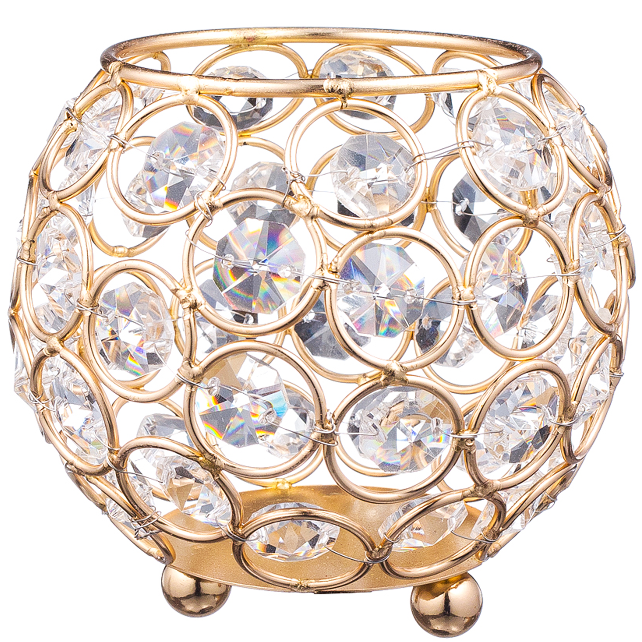 

Стакан для хранения металлический с камнями (золотистый), круглый