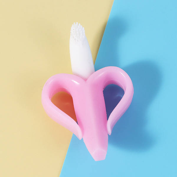 

Прорезыватель грызунок щётка для зубов силиконовый Банан Розовый