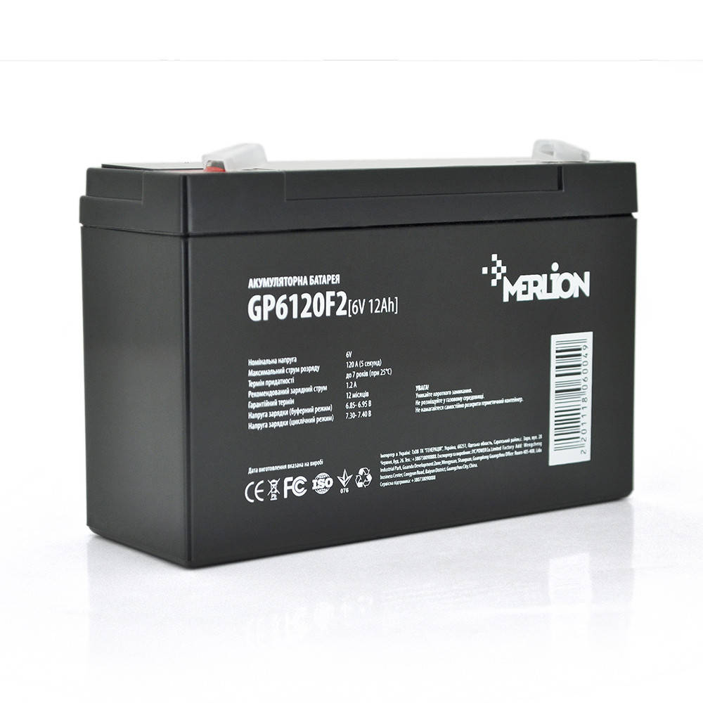 

Аккумуляторная батарея MERLION AGM GP6120F2 6 V 12Ah ( 150 x 50 x 95 (100) ) Q10