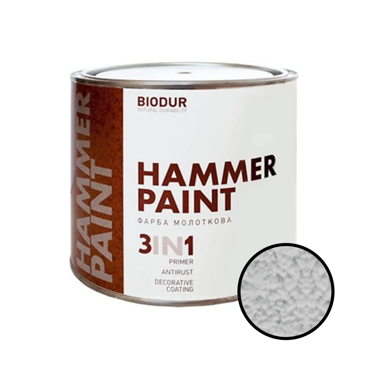 

Молотковая эмаль 3 в 1 Biodur Hammer Paint №106 серебристо-серый 2.1л