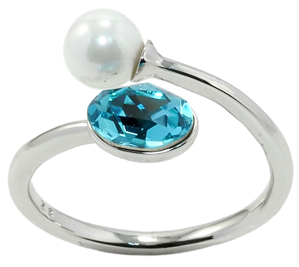 

Кольцо Xuping Родий с кр-ми Swarovski "Кристалл Light Turquoisel с жемчужиной" р.17-18,18-19