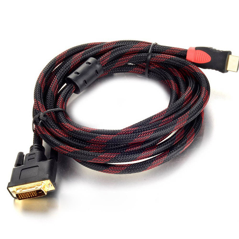 

Кабель HDMI (тато) -DVI (тато) 3,0м, 2 фериту, обплетення, круглий Black / RED, Пакет